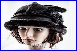 1940's Black Vintage Women Cloche Hat Size 7.1/4