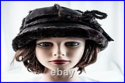 1940's Black Vintage Women Cloche Hat Size 7.1/4