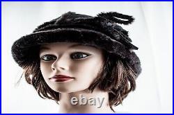 1940's Black Vintage Women Cloche Hat Size 7.1/4