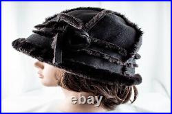 1940's Black Vintage Women Cloche Hat Size 7.1/4