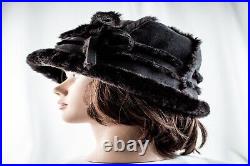 1940's Black Vintage Women Cloche Hat Size 7.1/4