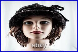 1940's Black Vintage Women Cloche Hat Size 7.1/4