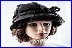 1940's Black Vintage Women Cloche Hat Size 7.1/4