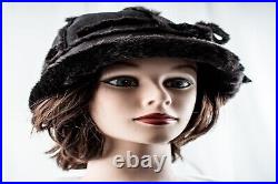 1940's Black Vintage Women Cloche Hat Size 7.1/4