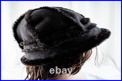 1940's Black Vintage Women Cloche Hat Size 7.1/4