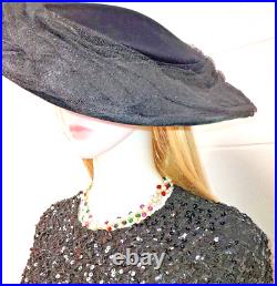 1940's Blum's Vogue Black Velvet Organza Portrait Hat