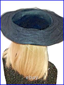 1940's Blum's Vogue Black Velvet Organza Portrait Hat