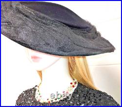 1940's Blum's Vogue Black Velvet Organza Portrait Hat