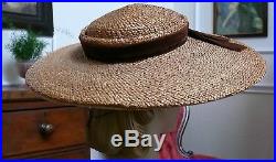 1940`s Natural Stunning Straw Large Wide brim Picture Hat by Jan Leslie