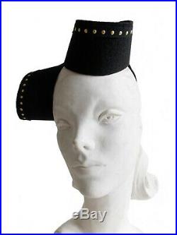 1940's style black clutch studs purse and sculptural felt tilt hat WWII swing