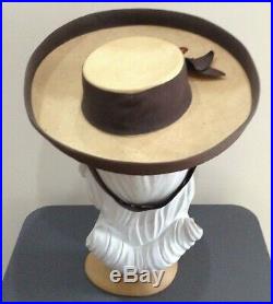 1940s'AVALON' Stunning Hat with Brown Wide Trim & Unique Decoration & Back Band