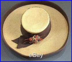 1940s'AVALON' Stunning Hat with Brown Wide Trim & Unique Decoration & Back Band