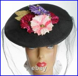 1940s Absolutely Stunning Vibrant Floral Hat with Face Veil & Snood Feature