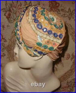 1940s BES BEN Snood Hat w India Mirrors & Shisheh Embroidery Bes-Ben Chicago