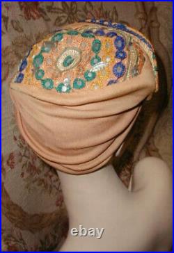 1940s BES BEN Snood Hat w India Mirrors & Shisheh Embroidery Bes-Ben Chicago