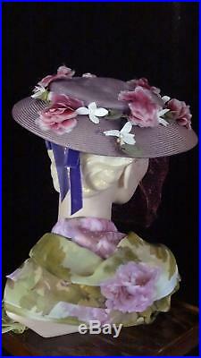 1940s Elegant Purple Platter Hat with Magenta Veil by Ethel Atlkins Boston #1425