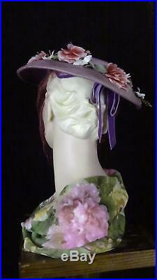 1940s Elegant Purple Platter Hat with Magenta Veil by Ethel Atlkins Boston #1425