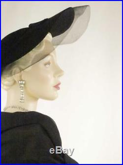 1940s Hat Black Wool and Crinoline Wide Brim New York Creation #1524