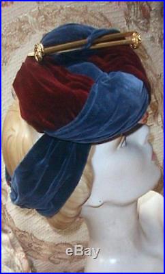 1940s KENETH HOPKINS Knitting Needle Velvet Twist TILT HAT HOLLYWOOD Costumer VG