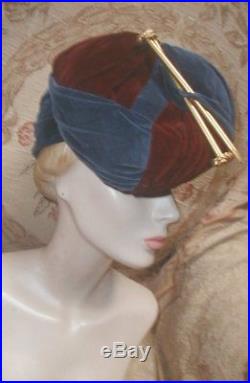 1940s KENETH HOPKINS Knitting Needle Velvet Twist TILT HAT HOLLYWOOD Costumer VG