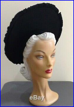 1940s Most Amazing Dramatic OTT Outrageous Halo Hat with Looped Brim and Florals
