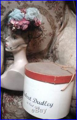1940s ROBERT DUDLEY Tilt HAT w Pink Roses, Blue Ostrich Plumes, Silk Veil w BOX