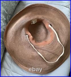 1940s VINTAGE THE FASHION Pancake Cocoa Straw Hat with Brown Velvet Band/Bow Sz 22