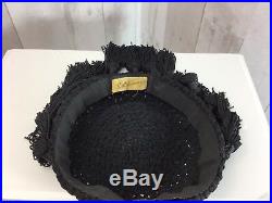 1940s Vintage Designer HATTIE CARNEGIE Black Knit Skullcap/Hat FringeVery Rare