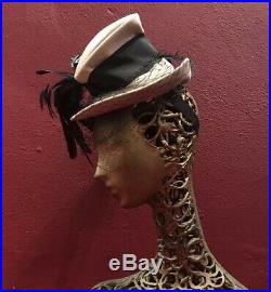 1940s Vintage Hat Veil Beige Tilt Top Evening Feather Mocha 40s 30s