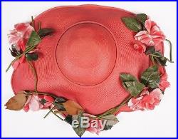 1940s Vintage Wide Brim Hat by Laddie Northridge Pink Straw