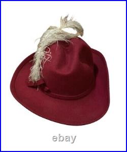 1940s Women's Red Fedora With Ostrich Feather