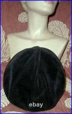 1948 Vintage CHRISTIAN DIOR Made in Paris Label Black Velour Felt Scuptural HAT