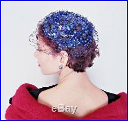 1950s Bes-Ben Cocktail Hat Blue Beaded Hat with Veil Blueberry Fruit OOAK Rare