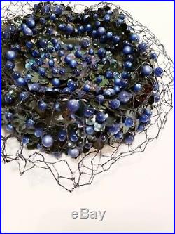 1950s Bes-Ben Cocktail Hat Blue Beaded Hat with Veil Blueberry Fruit OOAK Rare