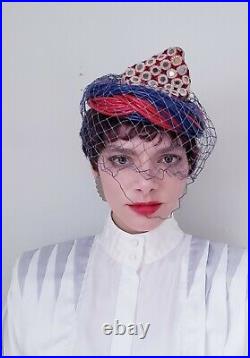 1950s Bes-Ben Cocktail Hat Red Blue Cord Shisha Embroidery Magician Wizard Magus