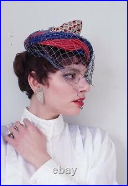 1950s Bes-Ben Cocktail Hat Red Blue Cord Shisha Embroidery Magician Wizard Magus