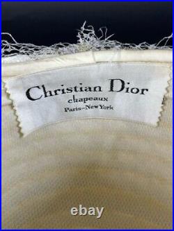 1950s Christian Dior Chapeaux Paris NY Off-White Beehive Turban Hat w Netting