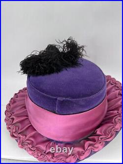 1950s Stunning purple velvet pink ruched silk flowers ribbons Dale Couture 21