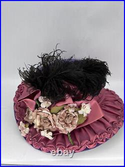 1950s Stunning purple velvet pink ruched silk flowers ribbons Dale Couture 21