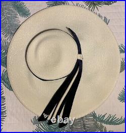 1950s Vintage Cartwheel Platter Hat Pinup Viva Rockabilly Retro Cream White 50s