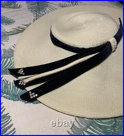 1950s Vintage Cartwheel Platter Hat Pinup Viva Rockabilly Retro Cream White 50s