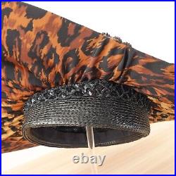 1950s Vintage Oversized Headpiece Leopard Fascinator Tilt Wide Brim RUNWAY HATS