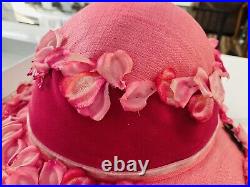 1950s Women's Lady Ladies Hat Pinks Millinery Flowers Wide Brim Antique Vintage