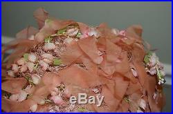 1960's CHRISTIAN DIOR Chapeaux WOMAN'S ladies hat pink flower floral ribbon