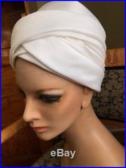 1960's Deadstock Glamourous Tall White Turban Hat