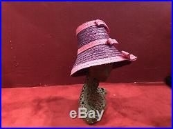 1960s 60s 50s Straw Hat Italy Purple And Hot Pink Vintage Beach Tea