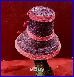 1960s 60s 50s Straw Hat Italy Purple And Hot Pink Vintage Beach Tea