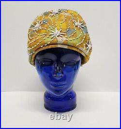 1960s Christian Dior Vintage Beaded Floral Hat Paris Chapeaux Designer Rare HTF