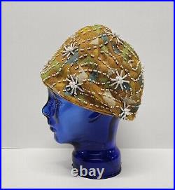 1960s Christian Dior Vintage Beaded Floral Hat Paris Chapeaux Designer Rare HTF