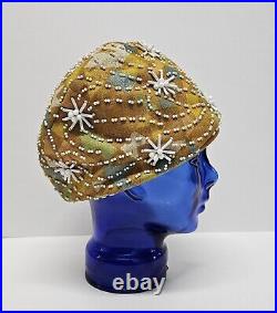 1960s Christian Dior Vintage Beaded Floral Hat Paris Chapeaux Designer Rare HTF